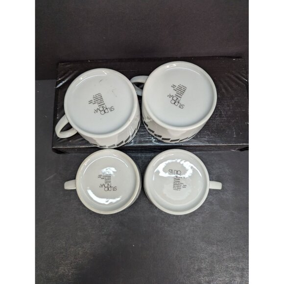 Studio Nova Drama Y0293 Black Geometric Pattern Flat Coffee Cup 6 Oz Set of 4 - Picture 7 of 8